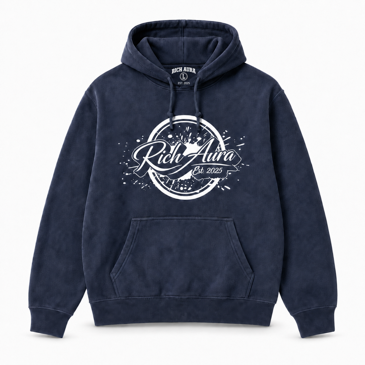 Rich Aura Splatter Hoodie- Denim Blue